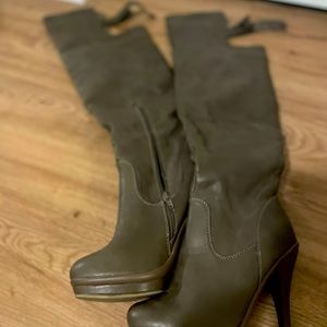 Women tan thigh high boots